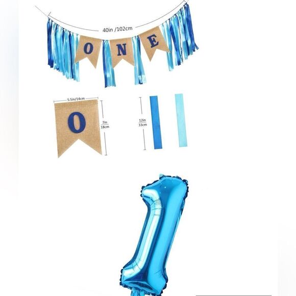 16" inch Single Blue Number One Balloon & 1st Birthday Banner, Royal Blue - Picture 1 of 4
